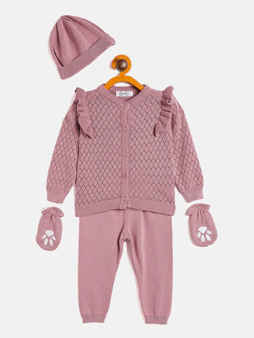 

JWAAQ Infants Kids Pack Of 4 Self Design Baby Apparel Gift Set, Rose