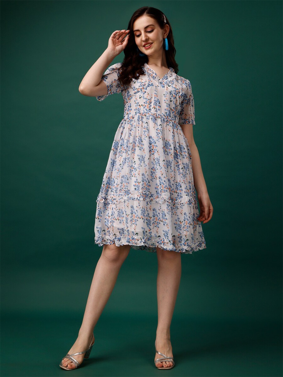 KALINI Floral Printed Fit & Flare Dress, White