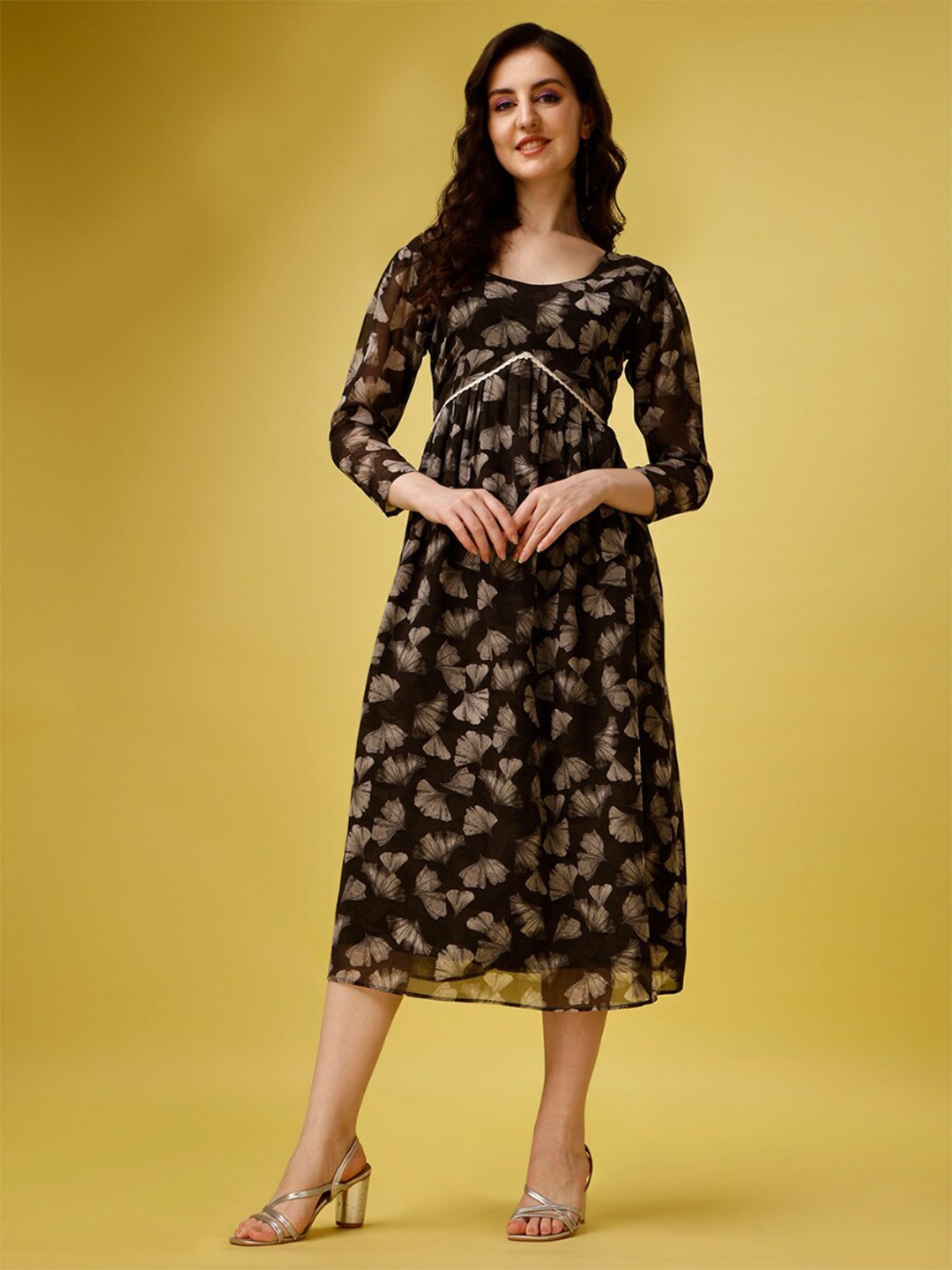 

KALINI Floral Printed Empire Midi Dress, Black