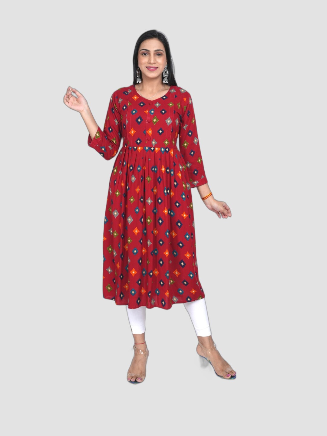 

Ayukti Geometric Printed Maternity Empire Kurta, Red