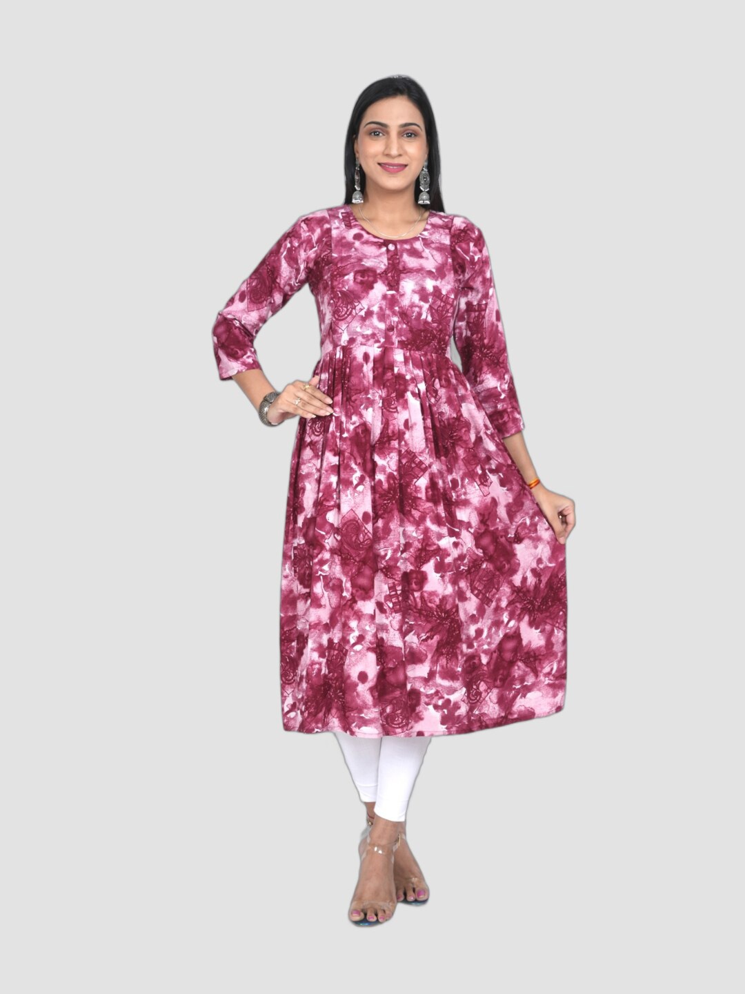 

Ayukti Ethnic Motifs Printed Maternity Fit & Flare Midi Dress, Violet