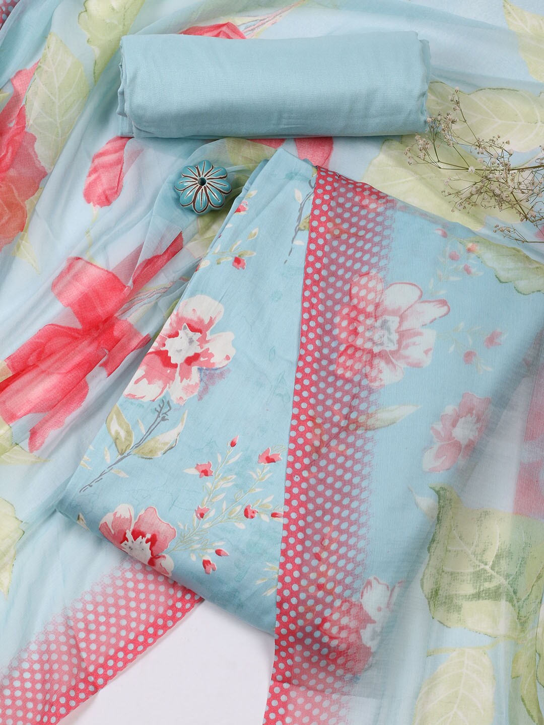

Meena Bazaar Floral Printed Unstitched Dress Material, Blue