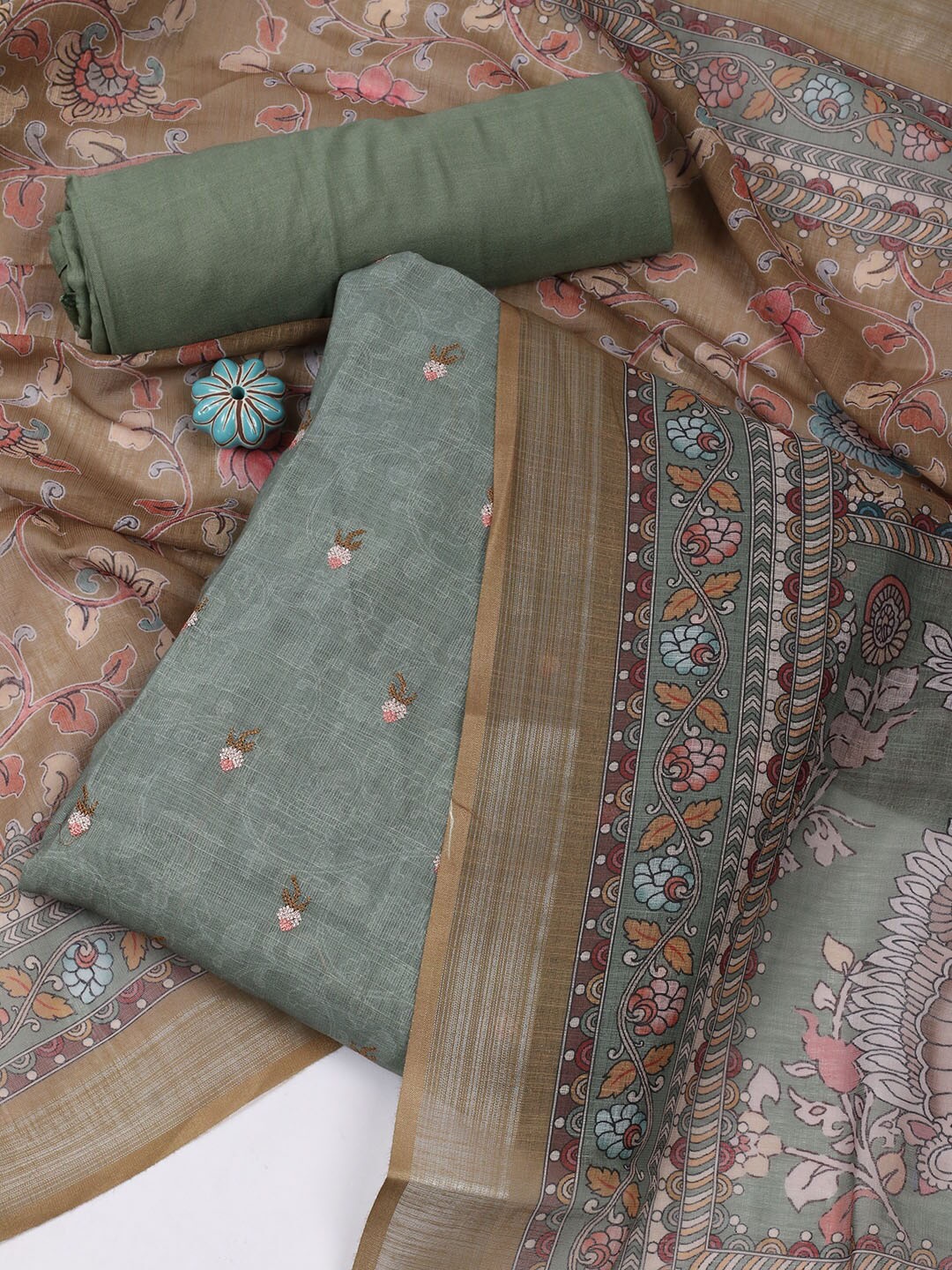 

Meena Bazaar Floral Printed Unstitched Dress Material, Green
