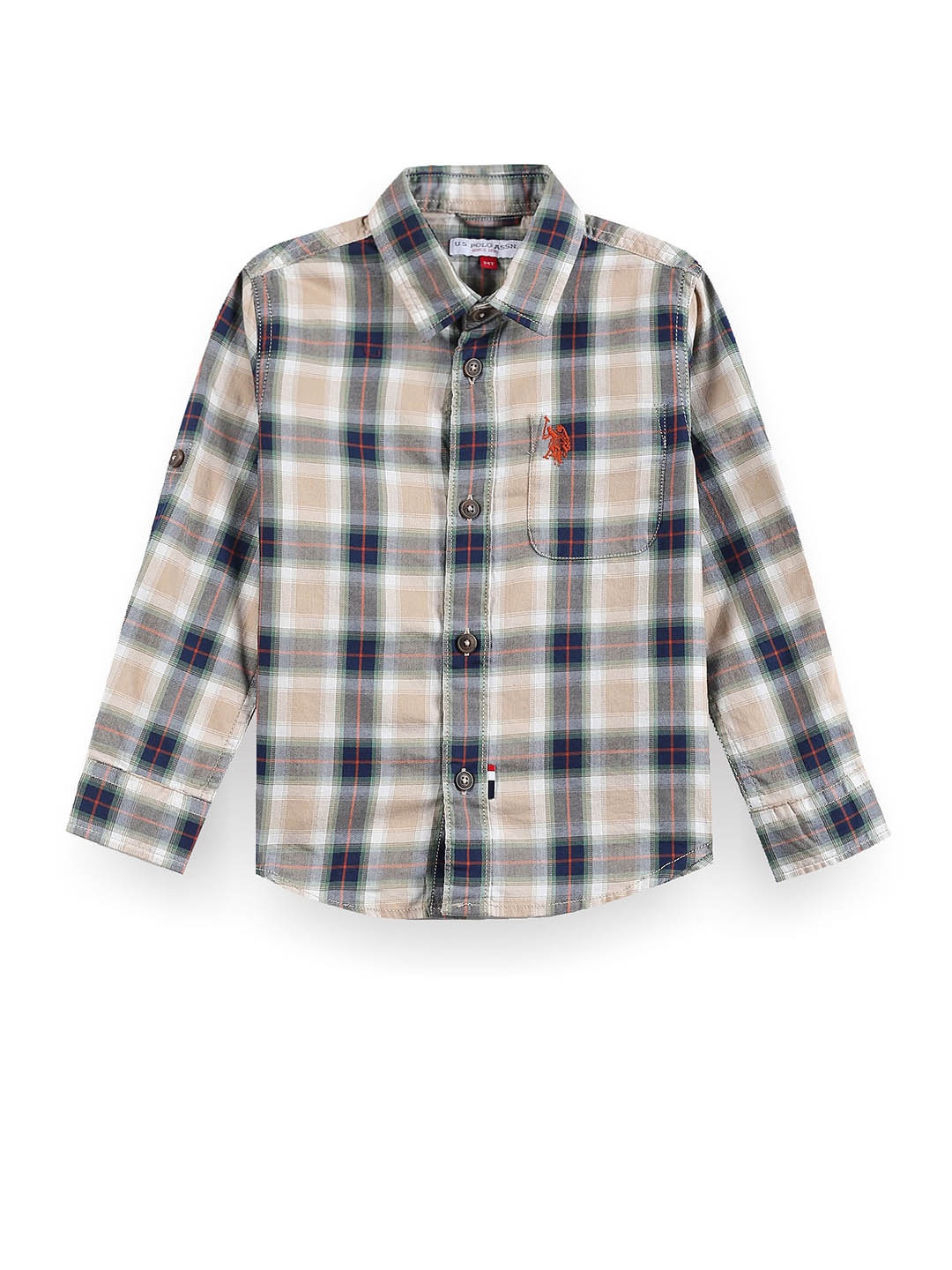 

U.S. Polo Assn. Kids Boys Classic Tartan Checked Pure Cotton Casual Shirt, Beige