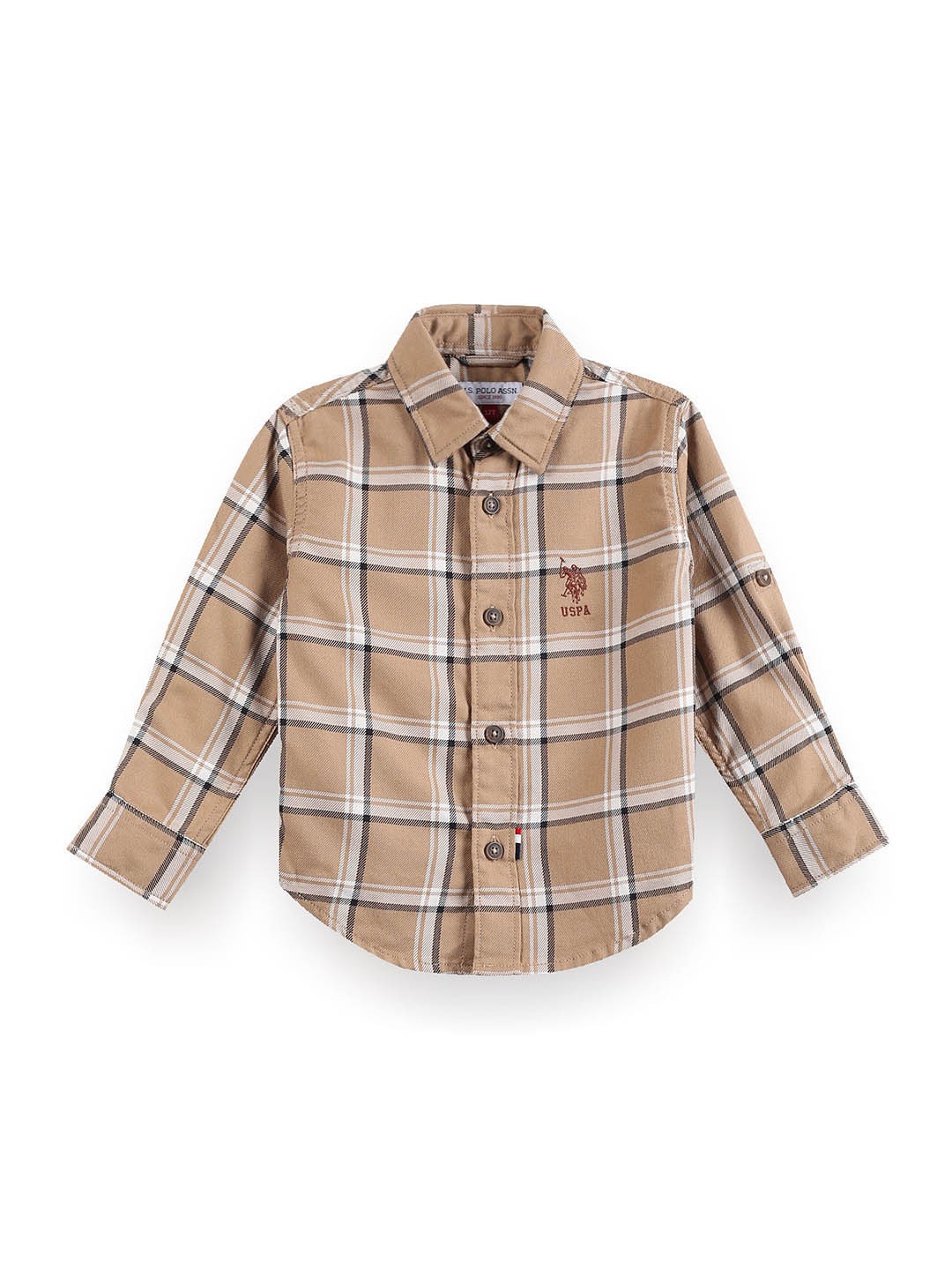 

U.S. Polo Assn. Kids Boys Classic Checked Pure Cotton Casual Shirt, Brown