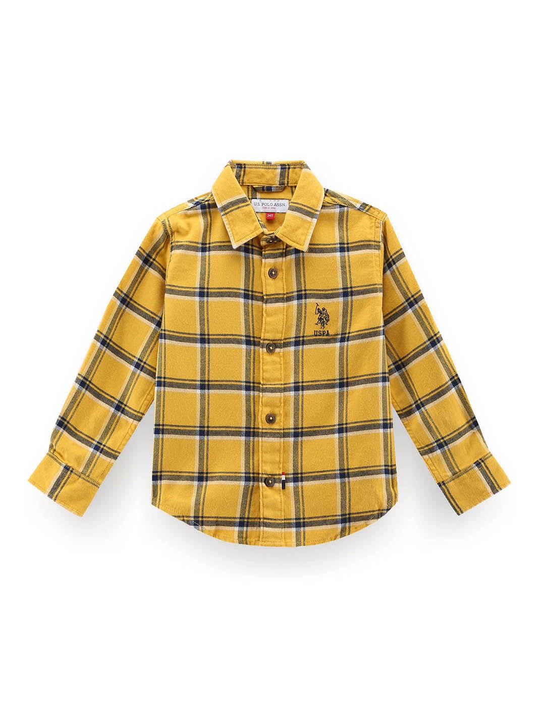 

U.S. Polo Assn. Kids Boys Classic Windowpane Checks Roll-Up Sleeves Twill Cotton Shirt, Yellow