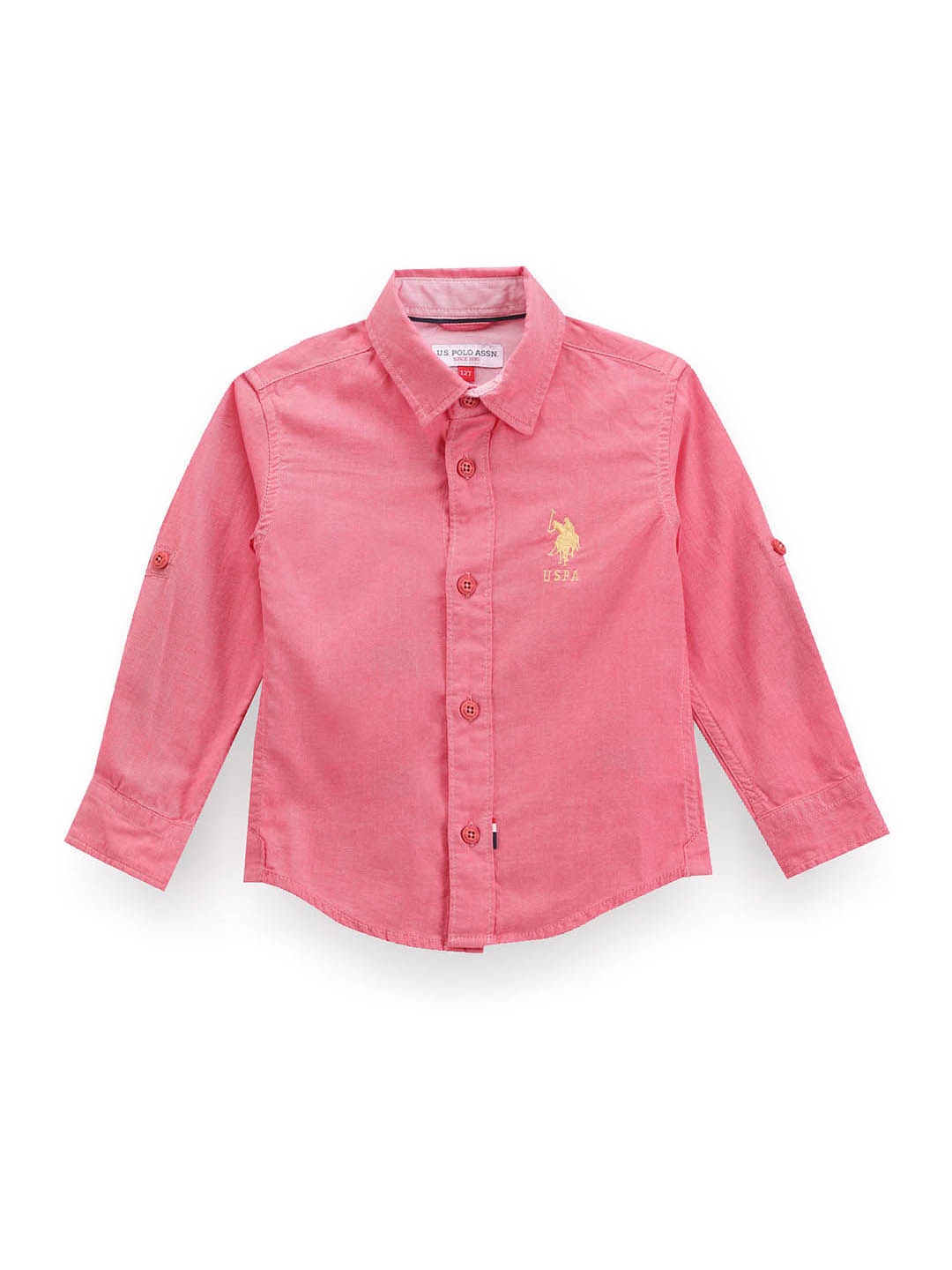 

U.S. Polo Assn. Kids Boys Classic Roll-Up Sleeves Twill Pure Cotton Casual Shirt, Red