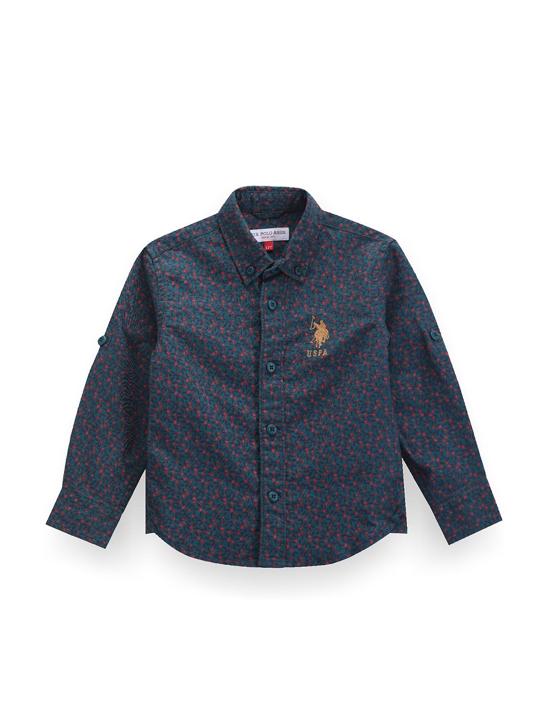

U.S. Polo Assn. Kids Boys Classic Micro Ditsy Printed Cotton Linen Casual Shirt, Green