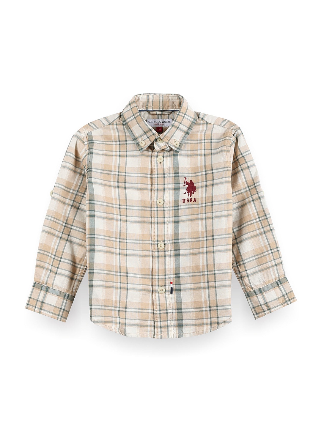 

U.S. Polo Assn. Kids Boys Classic Tartan Checked Pure Cotton Shirt, Beige