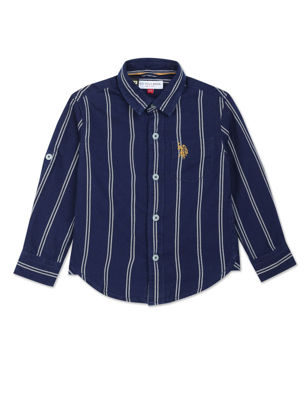 

U.S. Polo Assn. Kids Boys Classic Vertical Stripes Spread Collar Cotton Casual Shirt, Blue