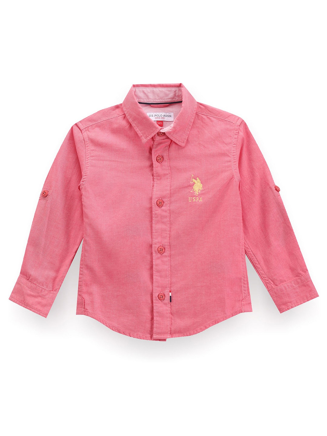 

U.S. Polo Assn. Kids Boys Classic Roll-Up Sleeves Twill Pure Cotton Casual Shirt, Red