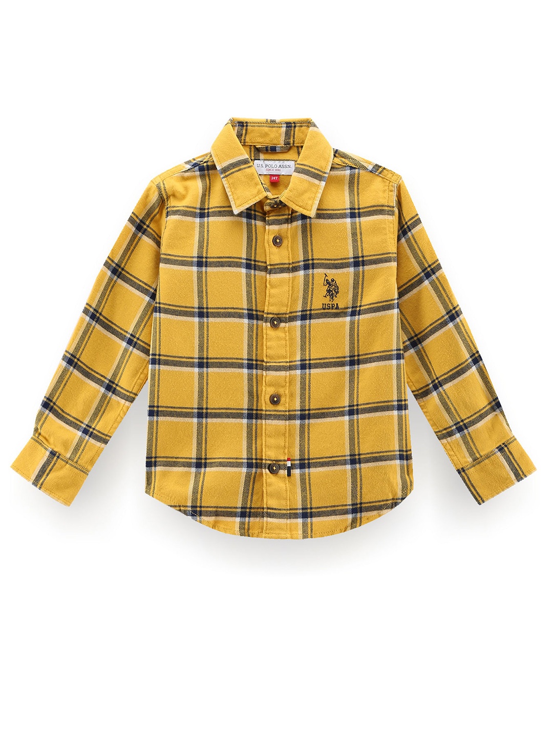 

U.S. Polo Assn. Kids Boys Classic Windowpane Checked Pure Cotton Casual Shirt, Yellow