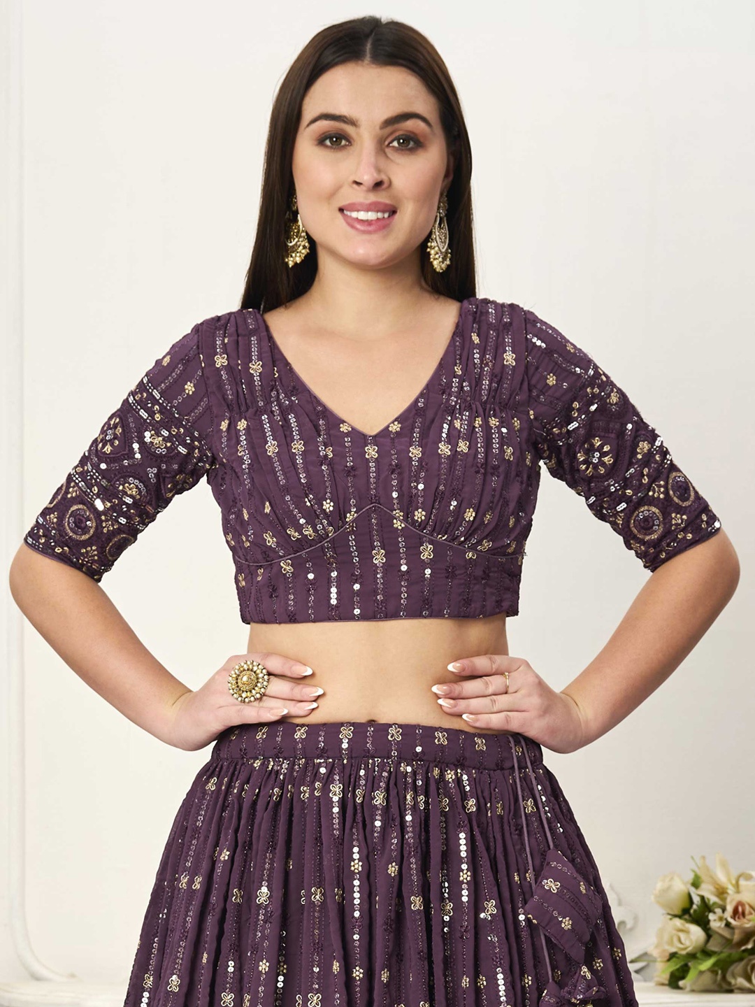 

Ethnovog Sequin Embroidered Saree Blouse, Purple