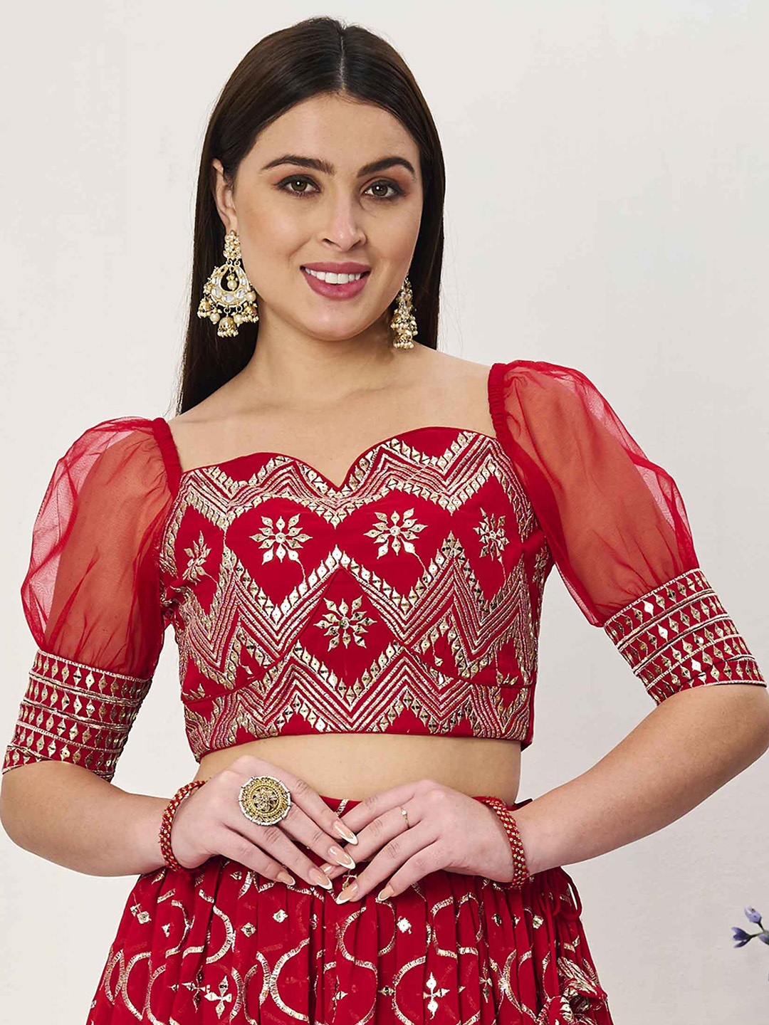 

Ethnovog Embroidered Sweetheart Neck Saree Blouse, Red