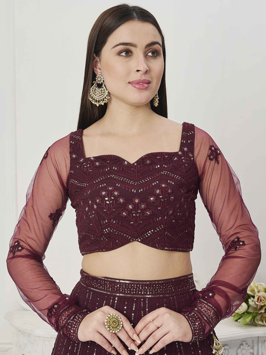 

Ethnovog Sequin Embroidered Saree Blouse, Purple
