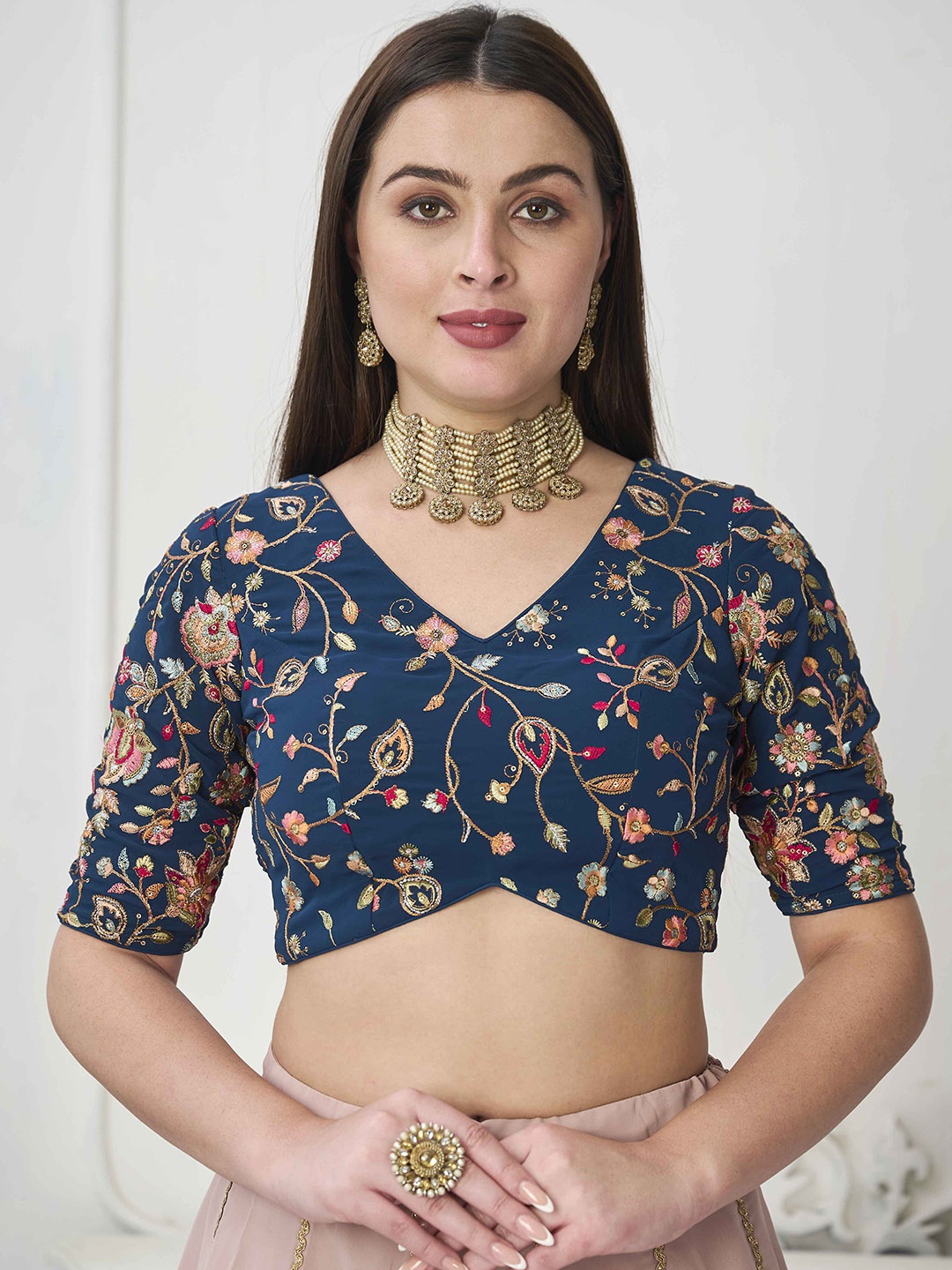 

Ethnovog Embroidered Ready To Wear Saree Blouse, Blue