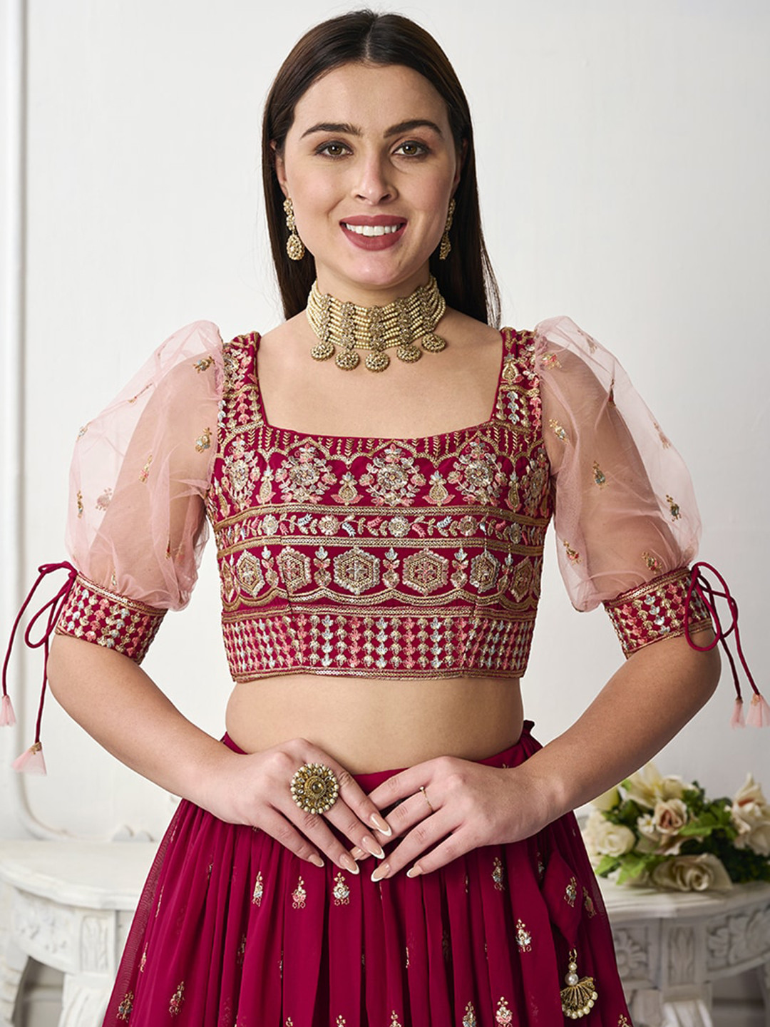 

Ethnovog Sequin Embroidered Saree Blouse, Pink