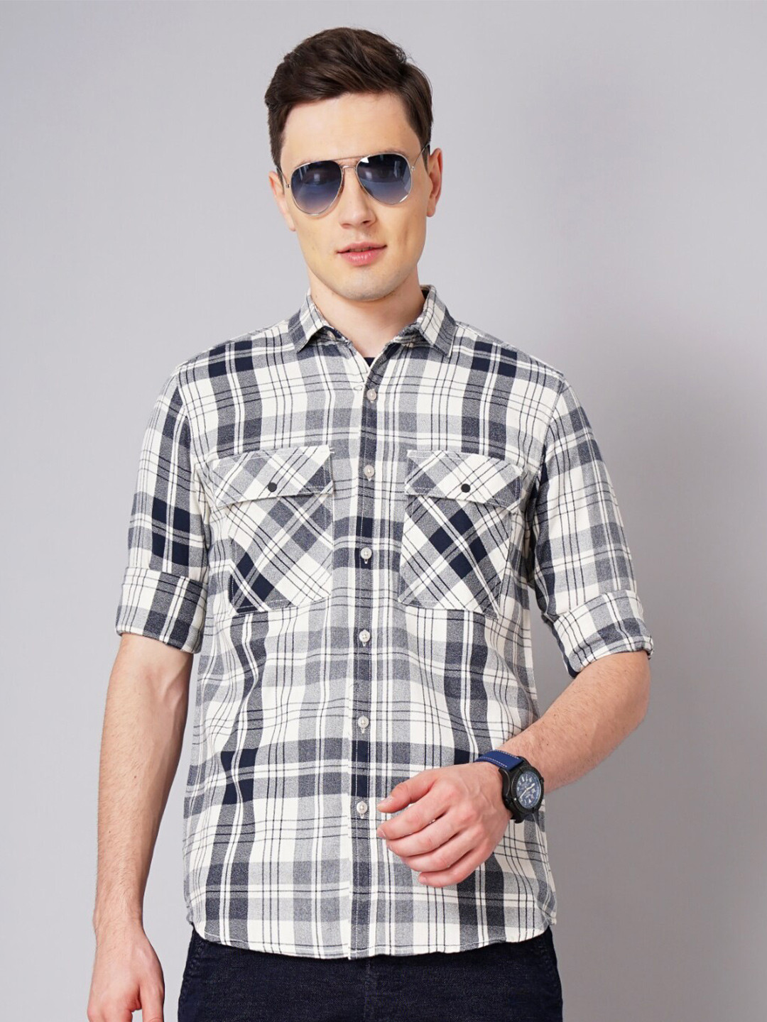 

PAUL STREET Standard Slim Fit Tartan Checked Casual Shirt, White