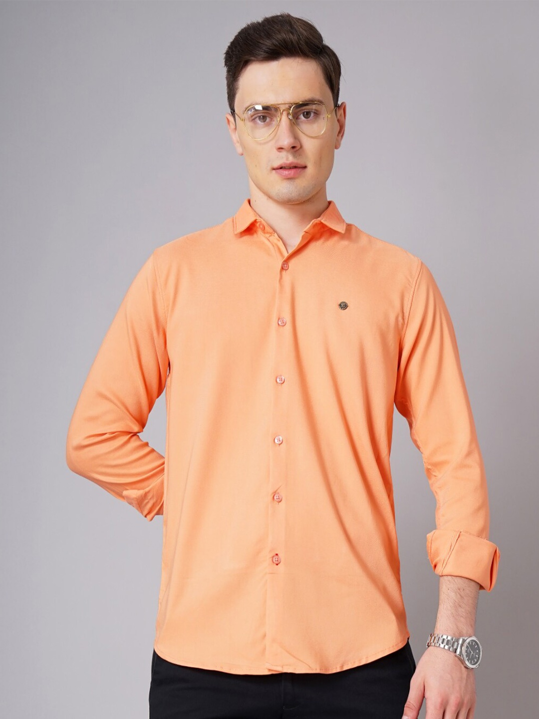 

PAUL STREET Standard Slim Fit Spread Collar Casual Shirt, Orange