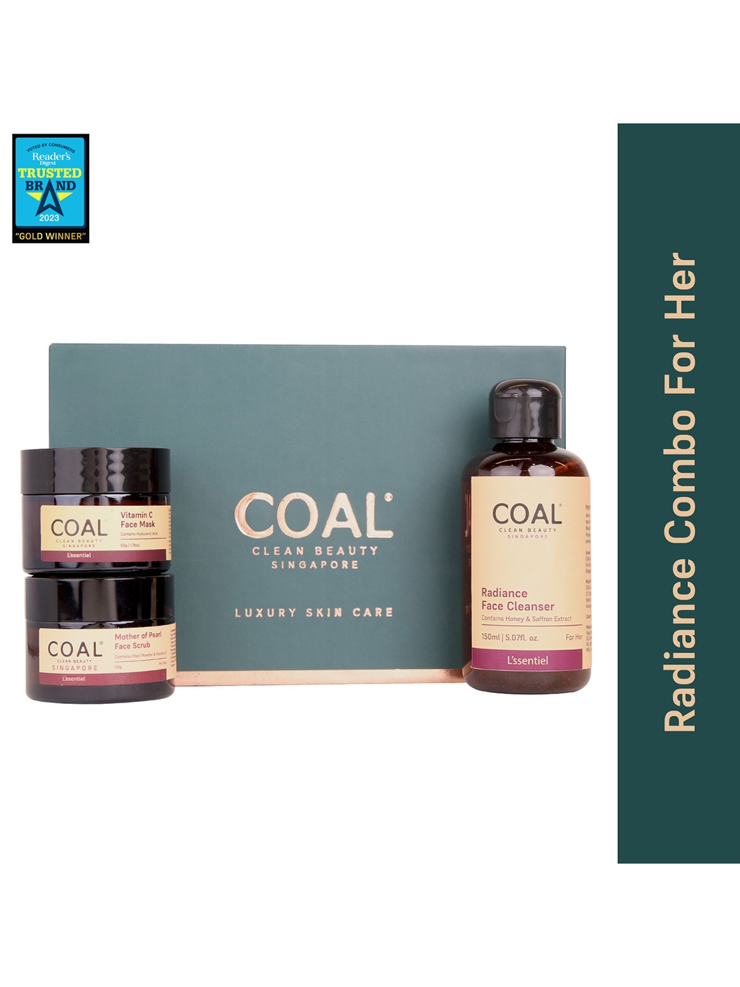 

COAL CLEAN BEAUTY Radiance Combo - Face Cleanser 150ml + Face Scrub 50g + Face Mask 50g, Na