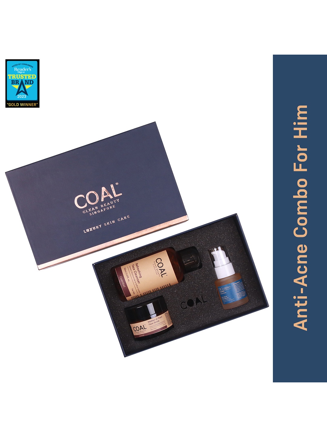 

COAL CLEAN BEAUTY Men Anti-Acne Combo - Face Cleanser 150ml + Scrub 50g + Serum 20ml, Na