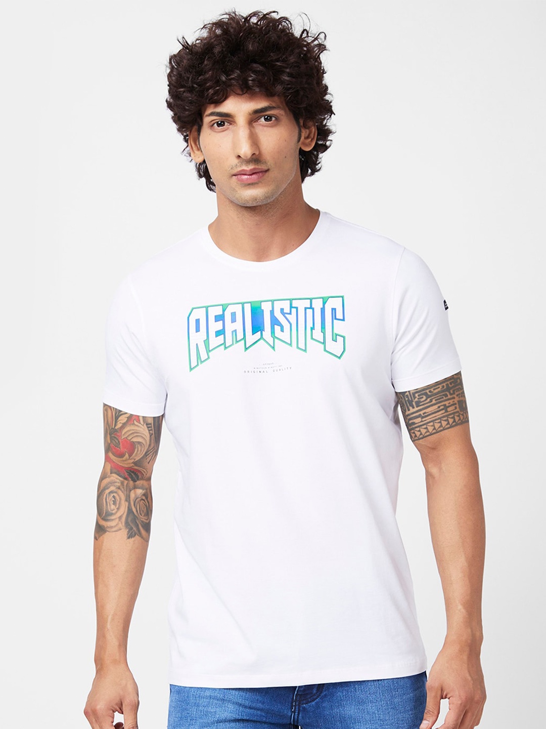 

SPYKAR Typography Printed Slim Fit Cotton T-shirt, White