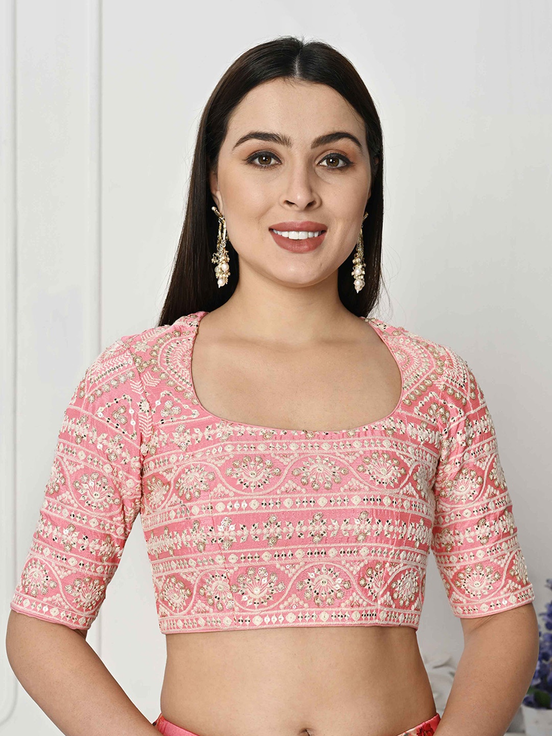 

Ethnovog Embroidered Saree Blouse, Pink