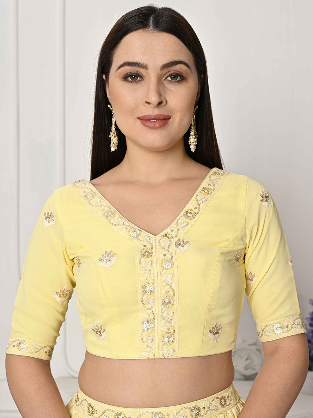 

Ethnovog Sequin Embroidered Saree Blouse, Yellow