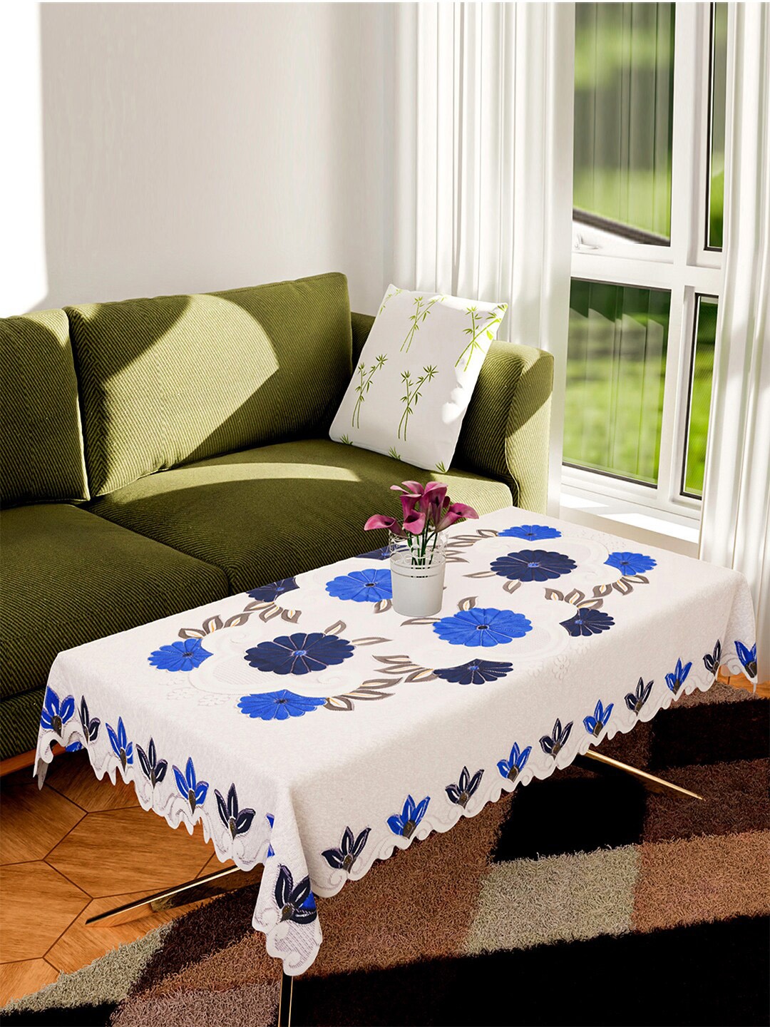 

Kuber Industries Cream-Colored & Blue Printed Cotton 2-Seater Table Covers