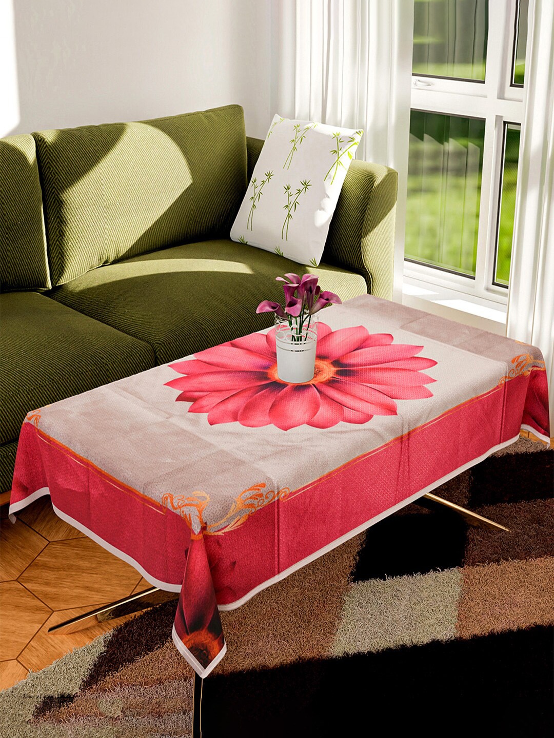 

Kuber Industries Cream Coloured & Pink Printed Cotton Center Table Cover