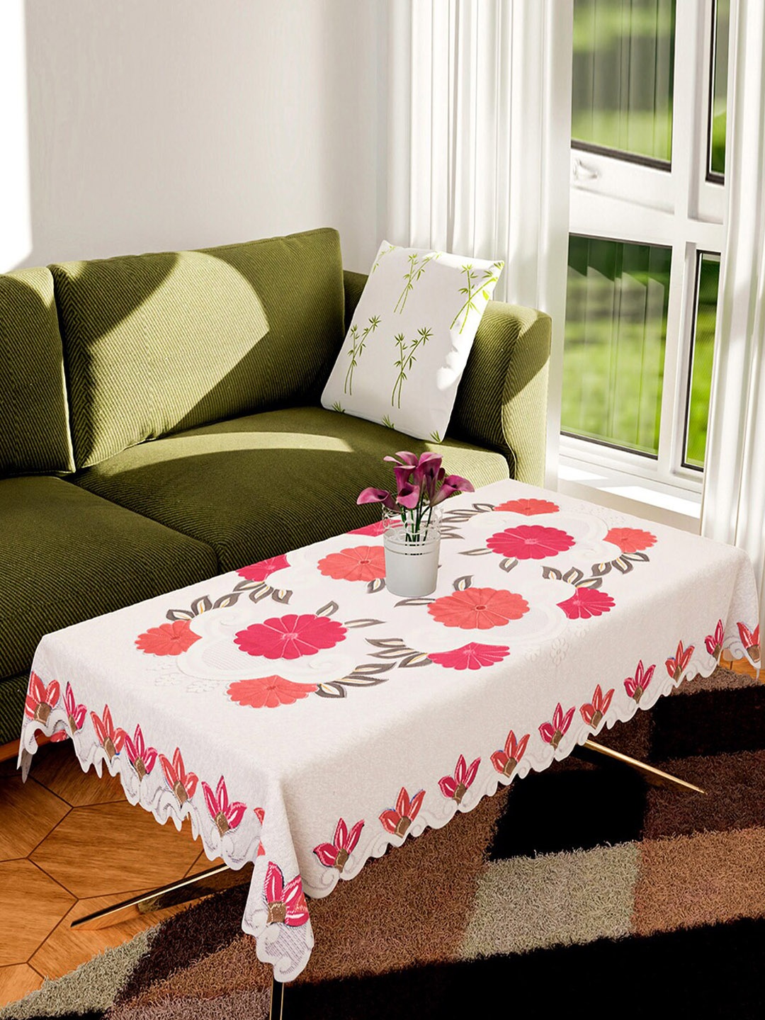 

Kuber Industries Cream-Colored & Red Printed Cotton 2-Seater Table Covers