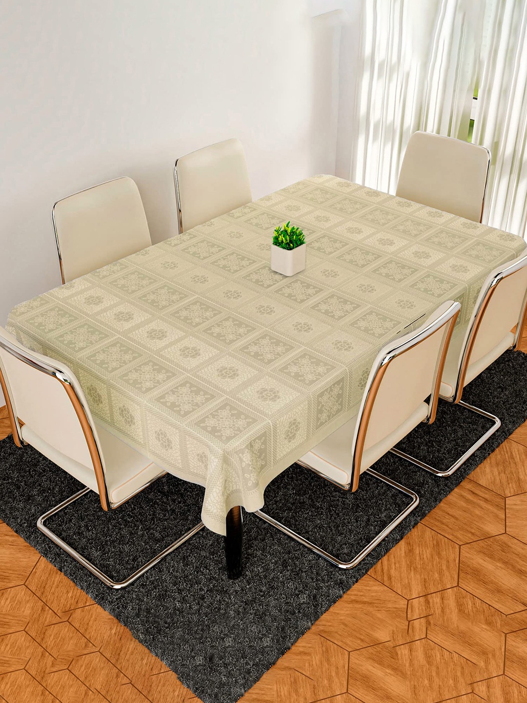 

Kuber Industries Cream Colored & Grey Printed Cotton Table Cover