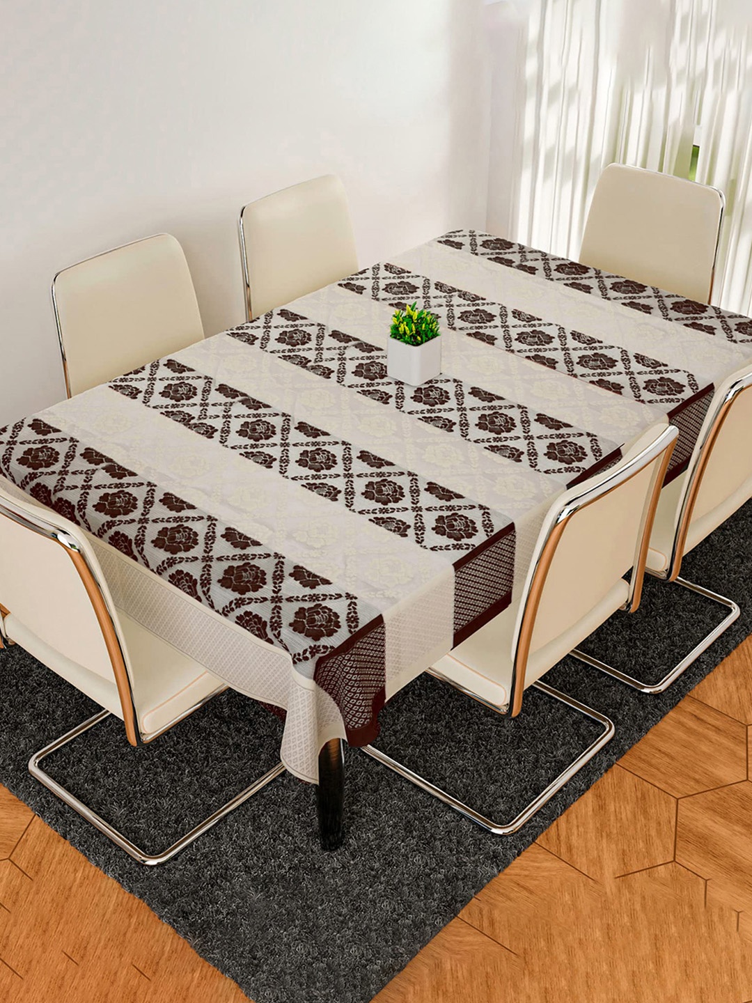 

Kuber Industries Cream Colored & Brown Printed Cotton Table Cover