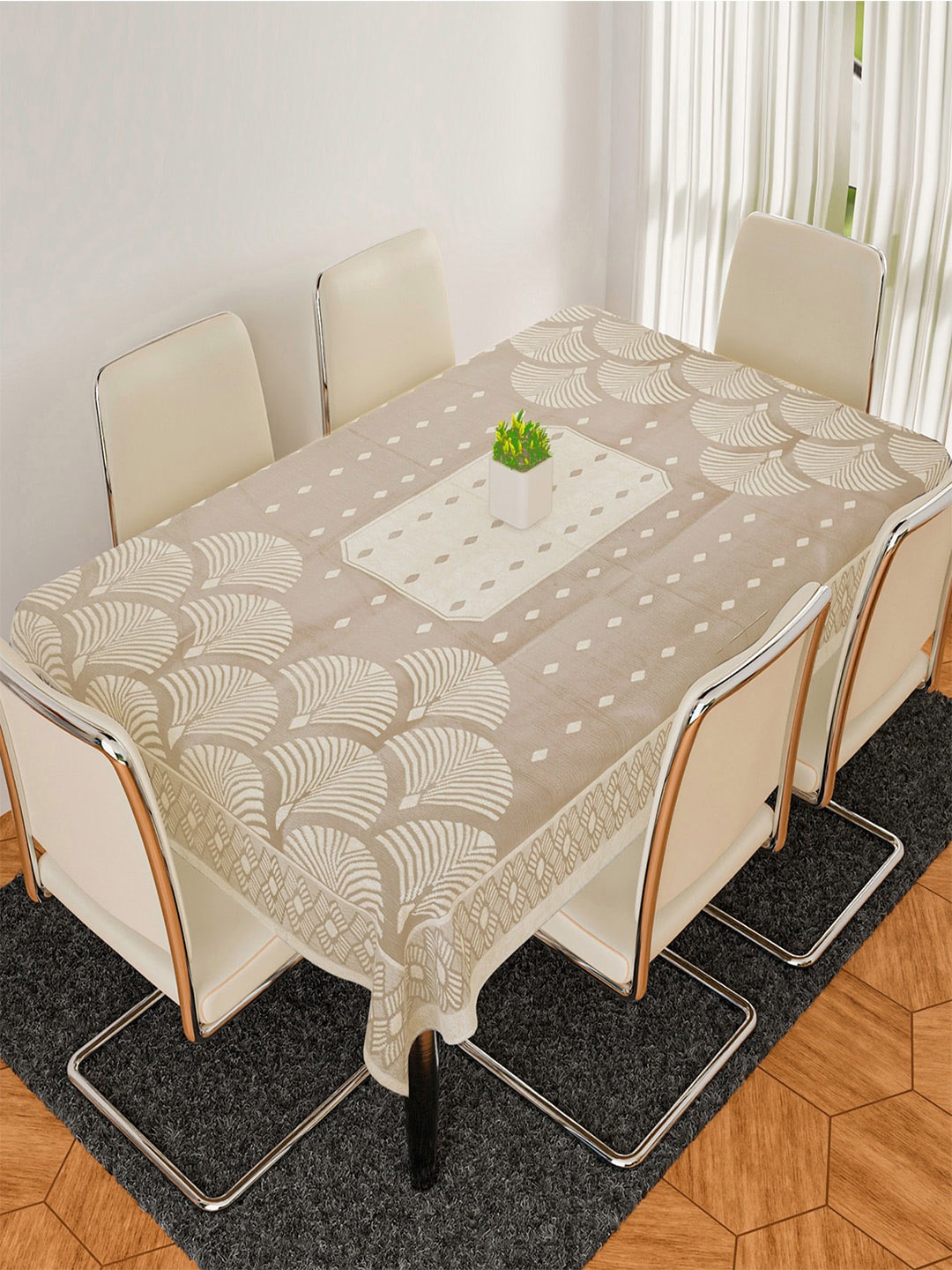 

Kuber Industries White & Grey Printed Cotton Table Cover