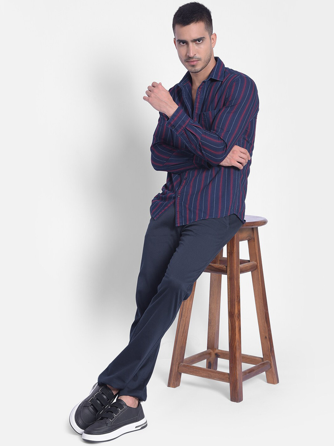 

Crimsoune Club Slim Fit Striped Pure Cotton Casual Shirt, Red