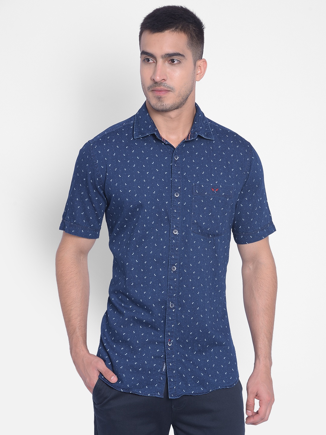 

Crimsoune Club Slim Fit Micro Ditsy Printed Pure Cotton Casual Shirt, Navy blue