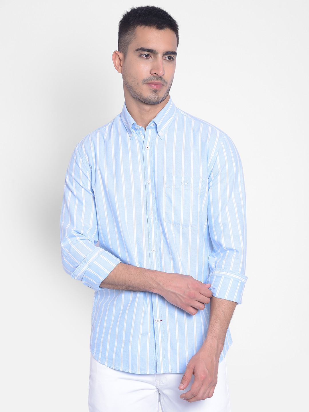 

Crimsoune Club Slim Fit Striped Pure Cotton Casual Shirt, Blue