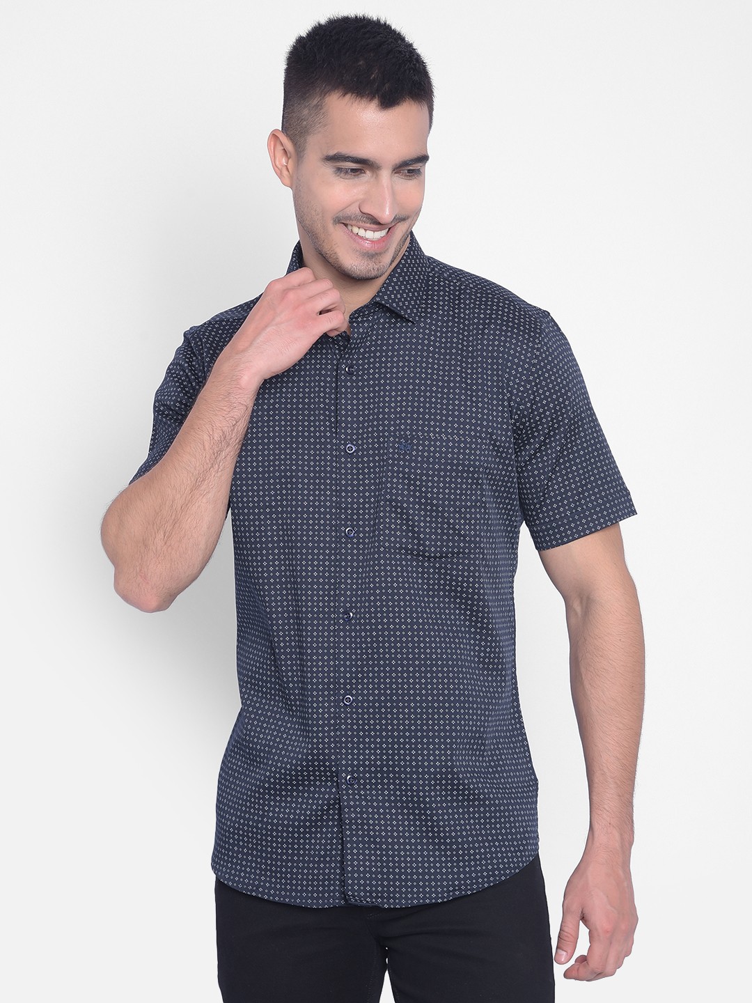 

Crimsoune Club Slim Fit Opaque Micro Ditsy Printed Casual Shirt, Navy blue