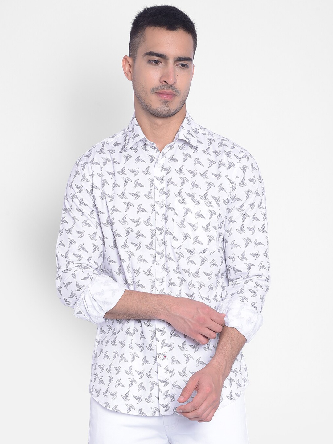 

Crimsoune Club Slim Fit Conversational Printed Pure Cotton Casual Shirt, White