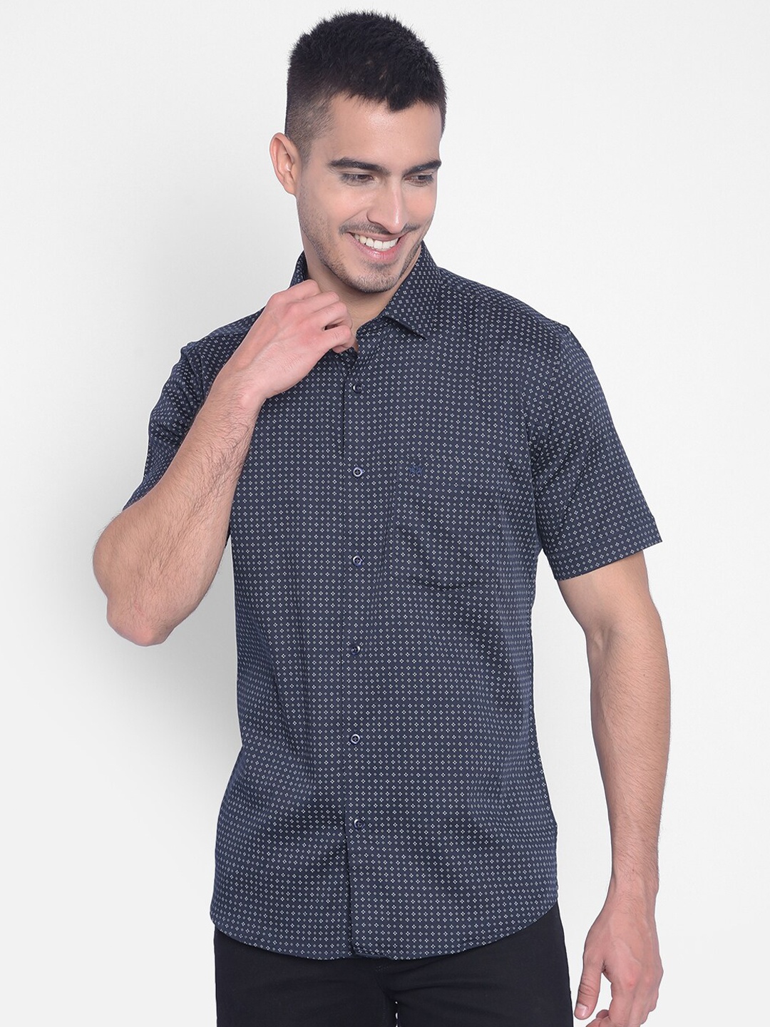 

Crimsoune Club Slim Fit Micro Ditsy Printed Casual Shirt, Navy blue