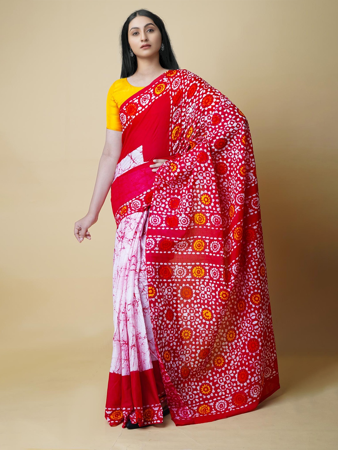 

Unnati Silks Batik Printed Pure Cotton Kota Saree, Maroon