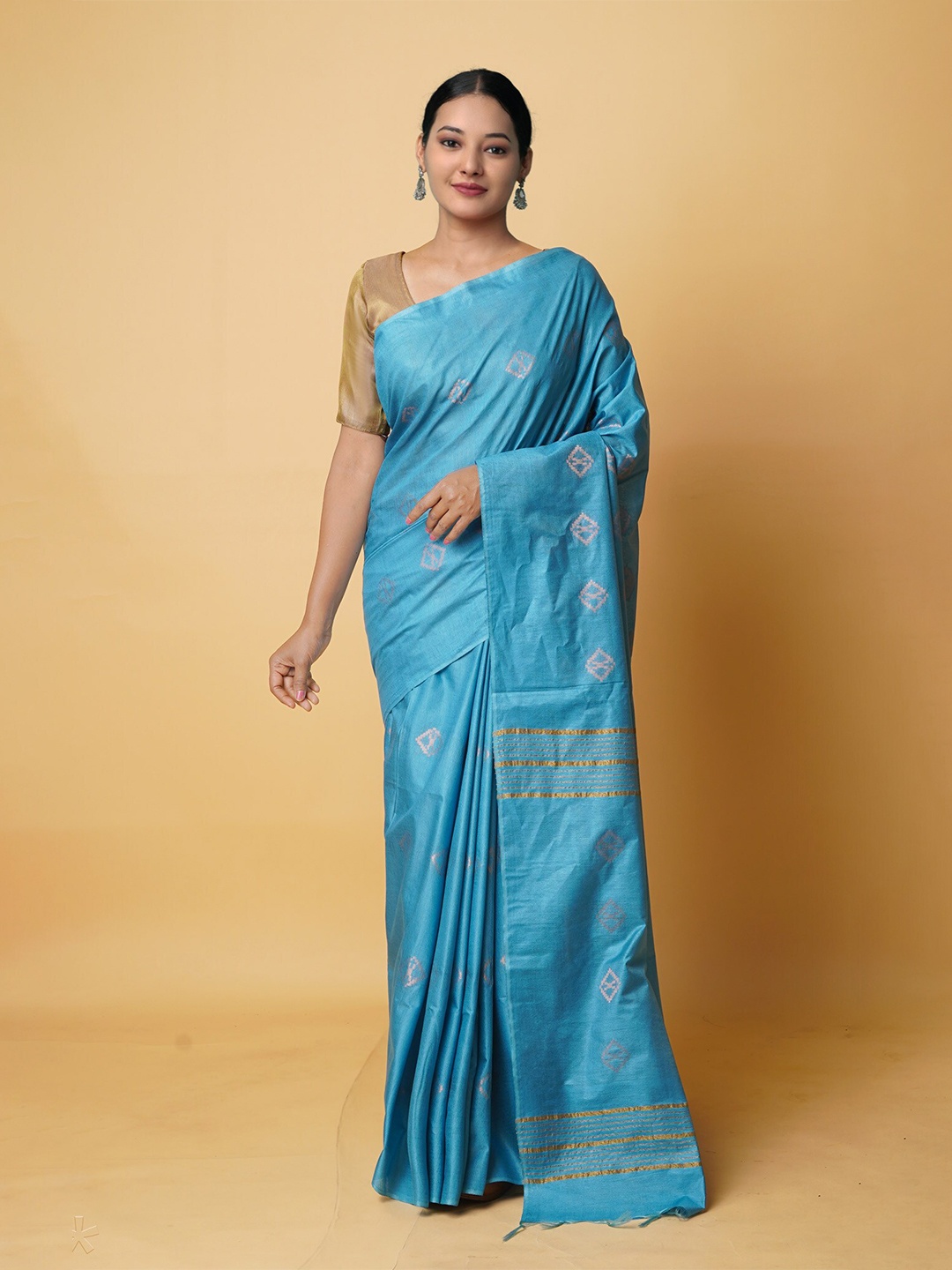 

Unnati Silks Woven Design Zari Silk Cotton Chanderi Saree, Blue