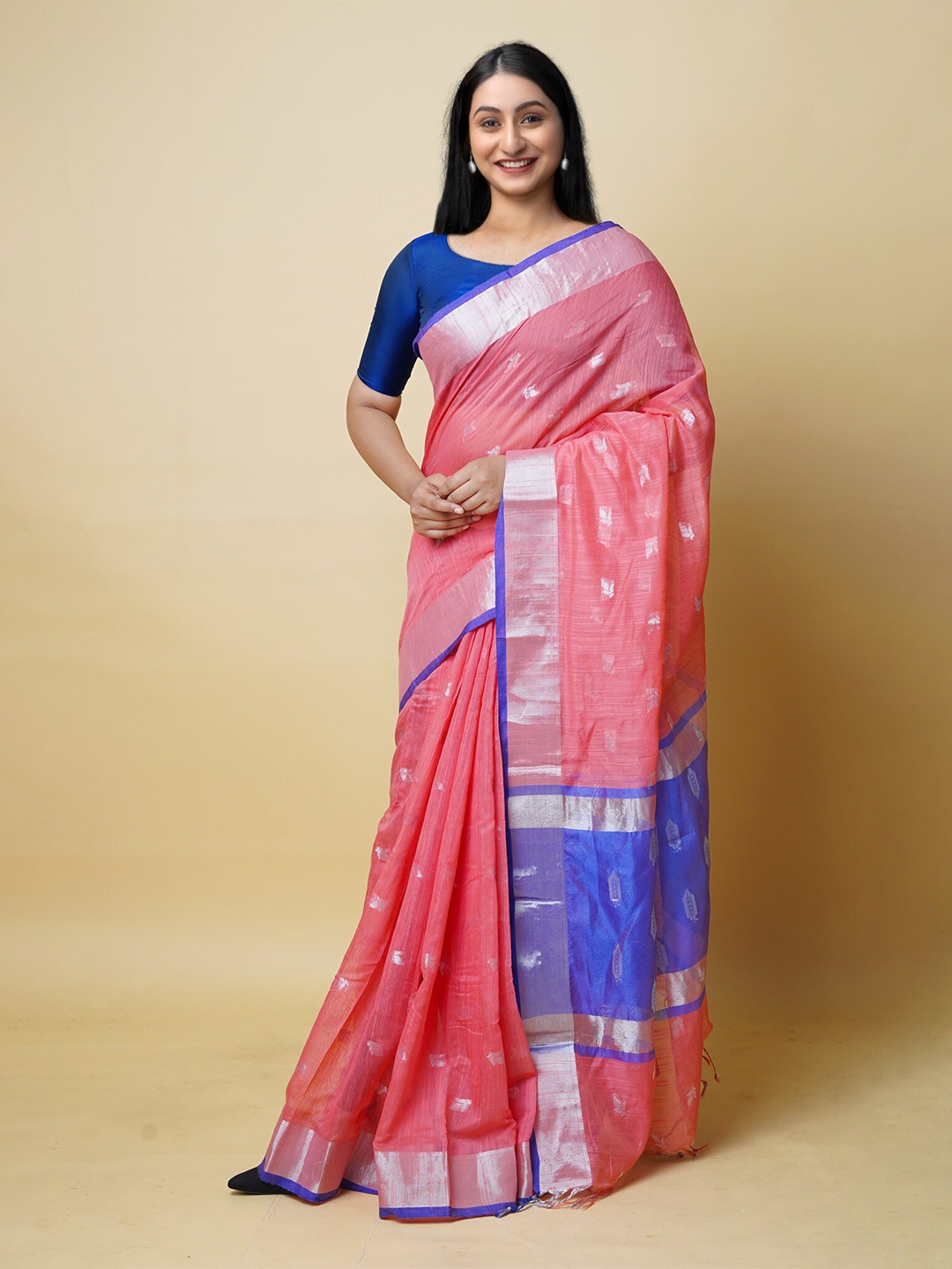 

Unnati Silks Woven Design Zari Jamdani Saree, Peach