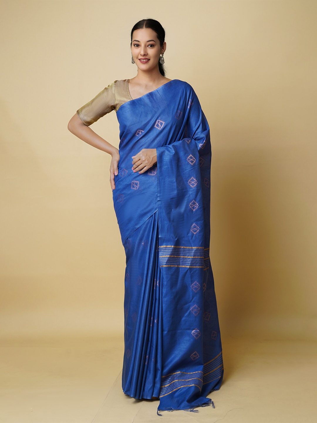 

Unnati Silks Woven Design Zari Silk Cotton Chanderi Saree, Blue