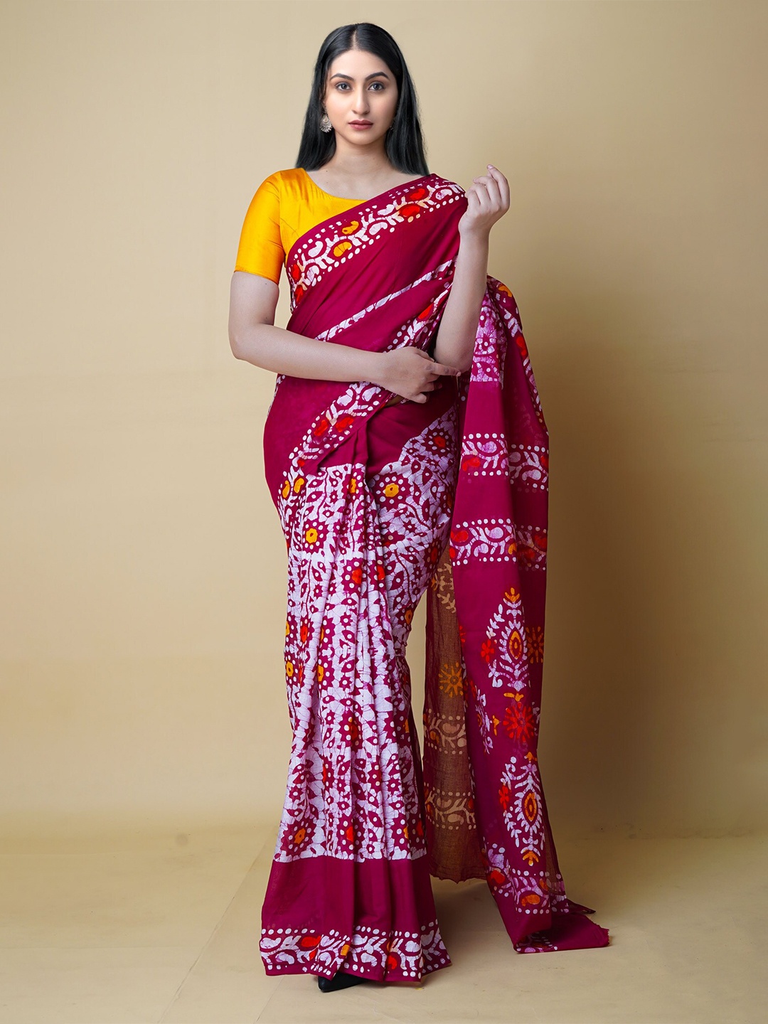 

Unnati Silks Batik Pure Cotton Handloom Kota Saree, Maroon