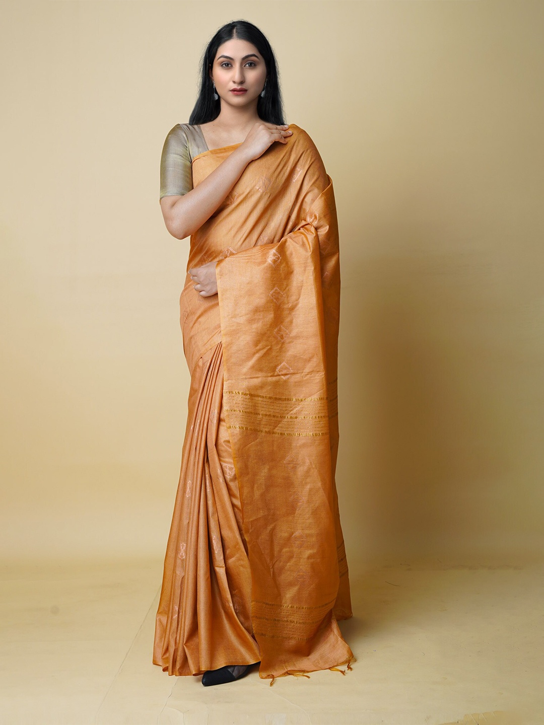 

Unnati Silks Woven Design Zari Silk Cotton Chanderi Saree, Orange