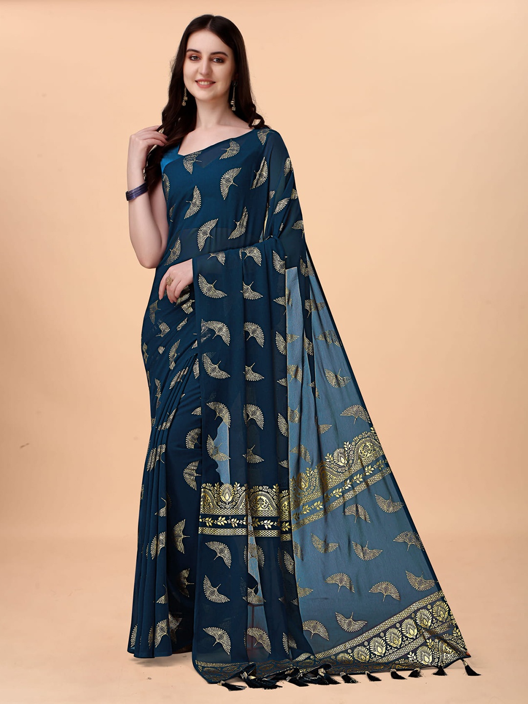 

KALINI Ethnic Motifs Printed Saree, Turquoise blue