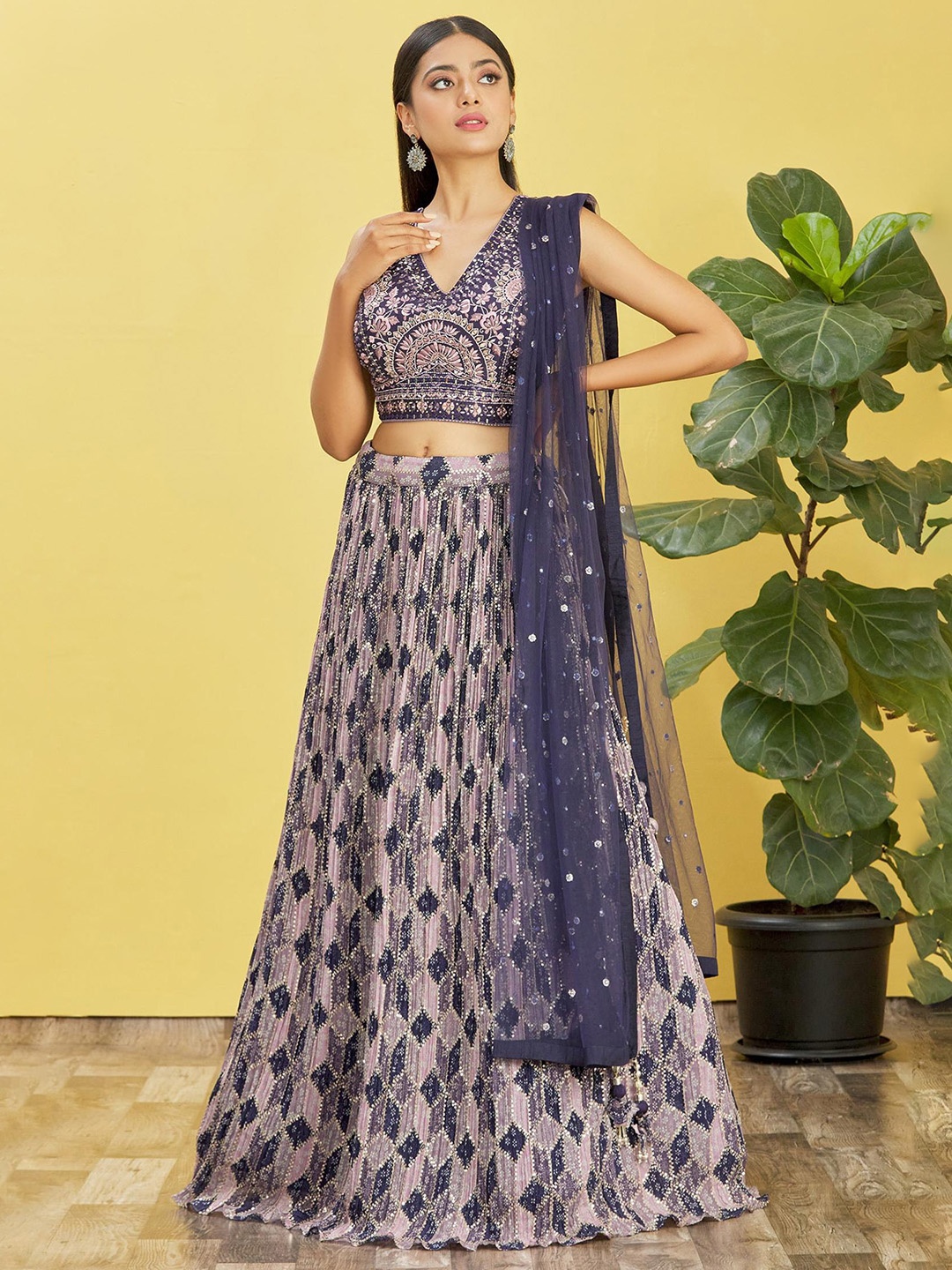 

Zeel Clothing Mirror Work Semi-Stitched Lehenga & Unstitched Blouse With Dupatta, Blue