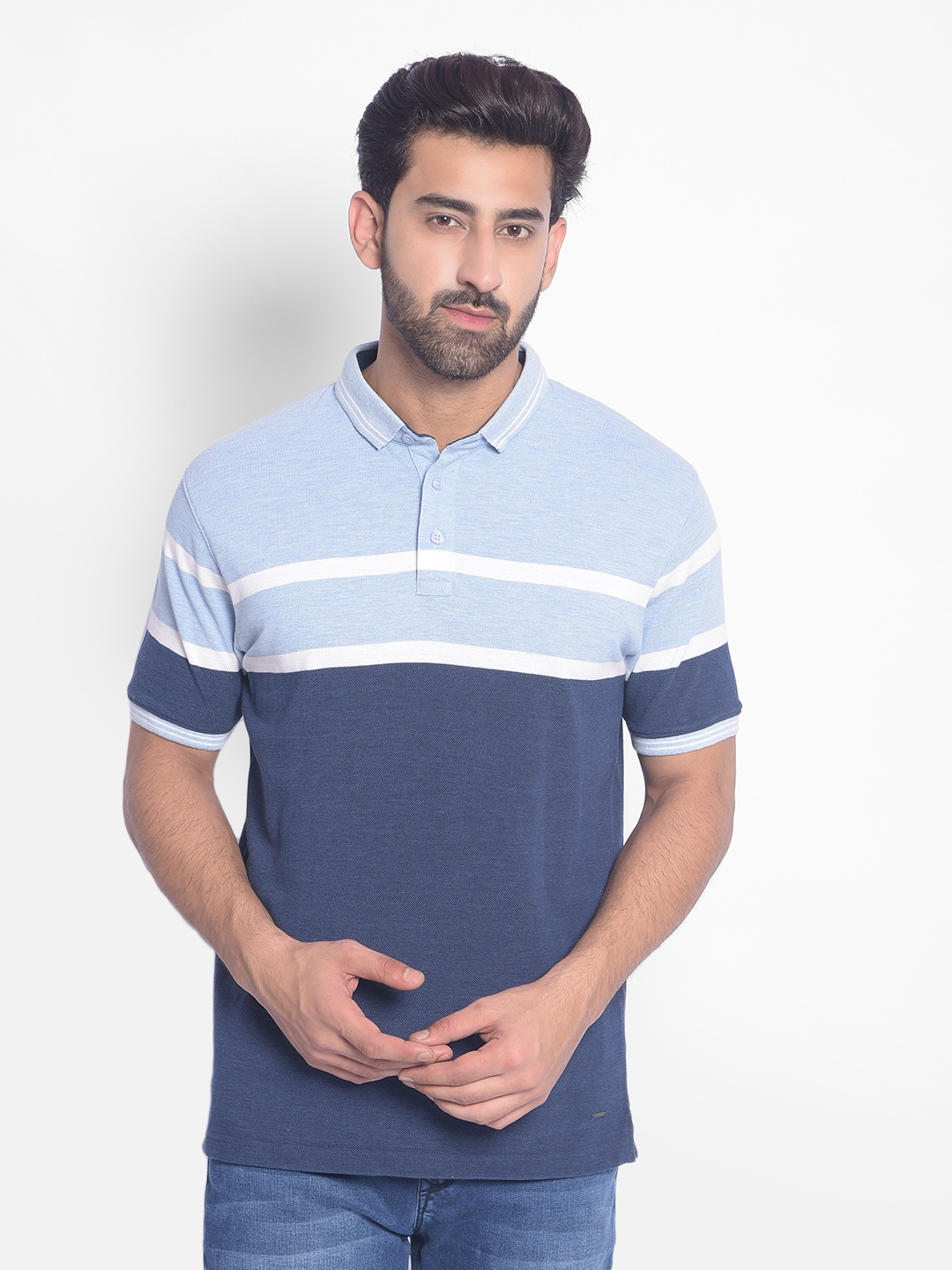 

Crimsoune Club Striped Polo Collar Short Sleeve Slim Fit T-shirt, Navy blue