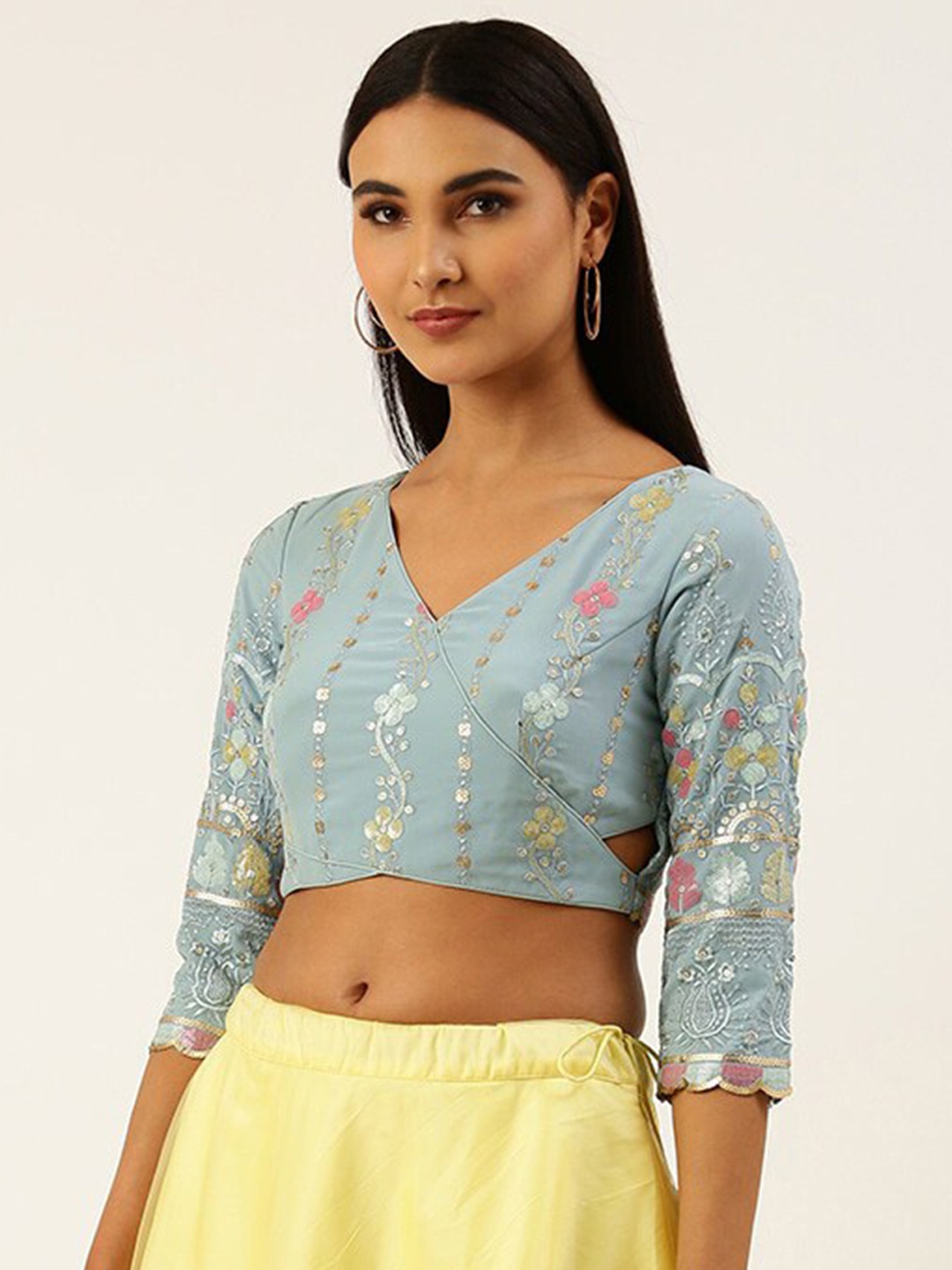 

Ethnovog Sequin Embroidered Silk Saree Blouse, Blue